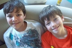The Mercenary and TechnoBoy looking at camera