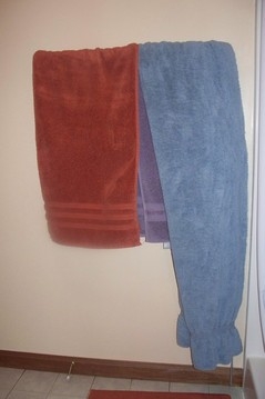 towel bar with towels hanging on it