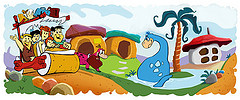 flintstones cartoon family driving down road