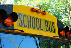close up picture of front top of yellow school bus